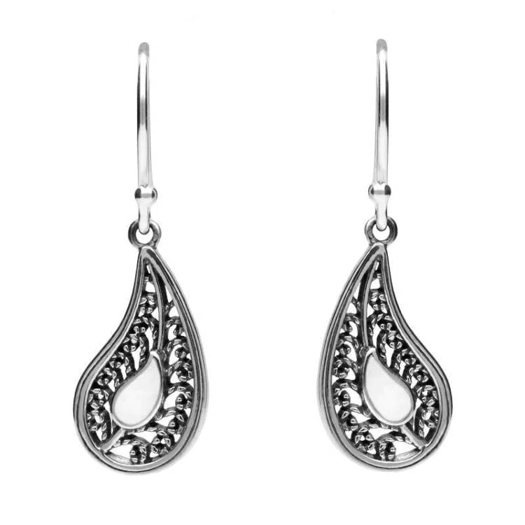 Sterling Silver Bauxite Teardrop Oxidised Drop Earrings - Silver