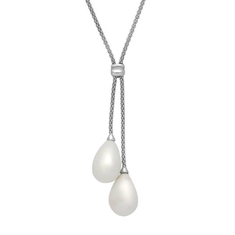 Sterling Silver Bauxite Two Stone Drop Necklace - Silver