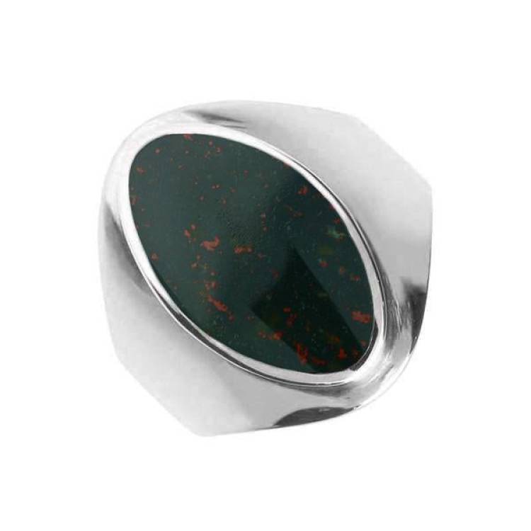 Sterling Silver Bloodstone Oval Ring