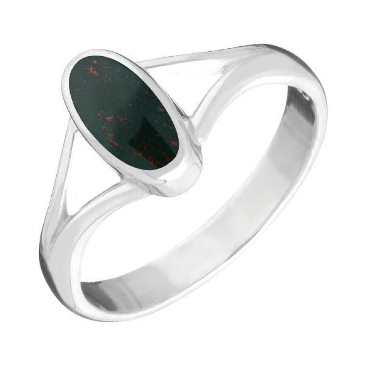 Sterling Silver Bloodstone Heritage Oval Split Shoulder Ring