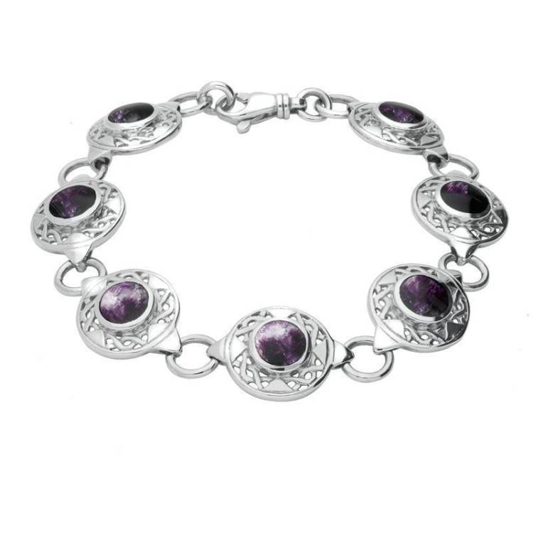 Sterling Silver Blue John Seven Stone Round Celtic Bracelet - Option1 Value Silver