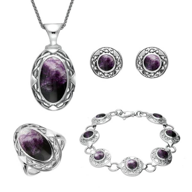 Sterling Silver Blue John Celtic Oval Four Piece Set - Silver