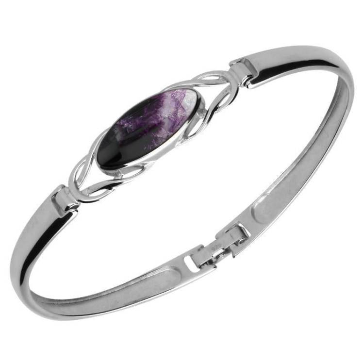Sterling Silver Blue John Oval Celtic Clip Bangle - Option1 Value Silver