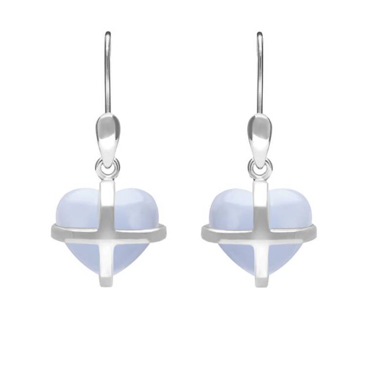 Sterling Silver Blue Chalcedony Small Cross Heart Drop Earrings - Option1 Value Silver