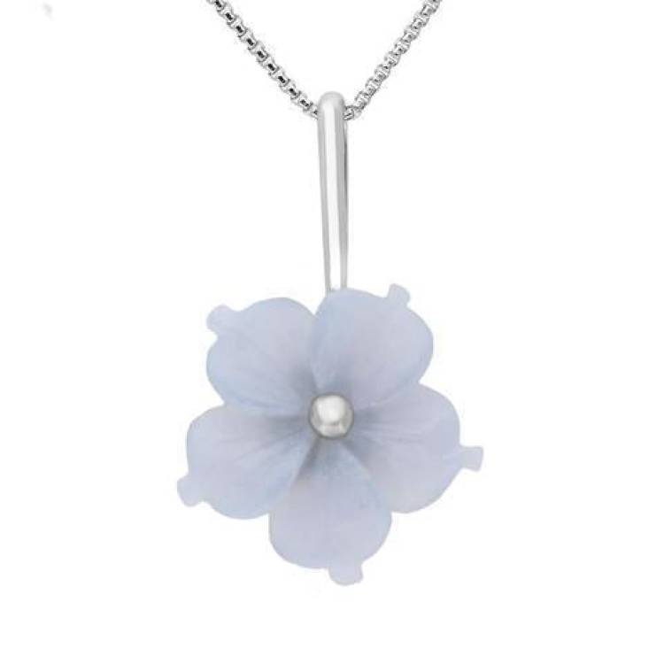 Sterling Silver Blue Chalcedony Tuberose 20mm Carnation Necklace - Silver