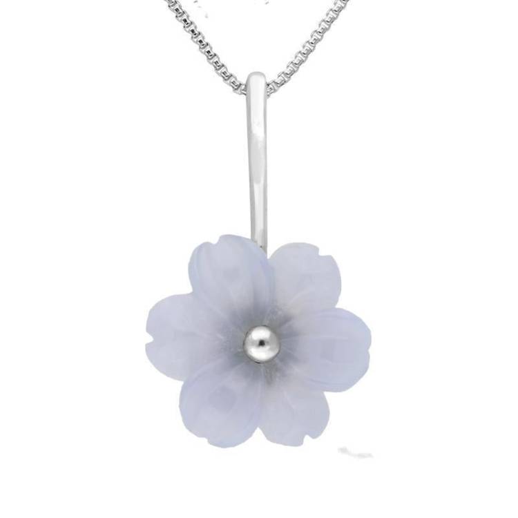 Sterling Silver Blue Chalcedony Tuberose 20mm Dahlia Necklace - Silver