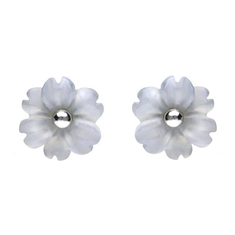 Sterling Silver Blue Chalcedony Tuberose 8mm Dahlia Stud Earrings - Silver