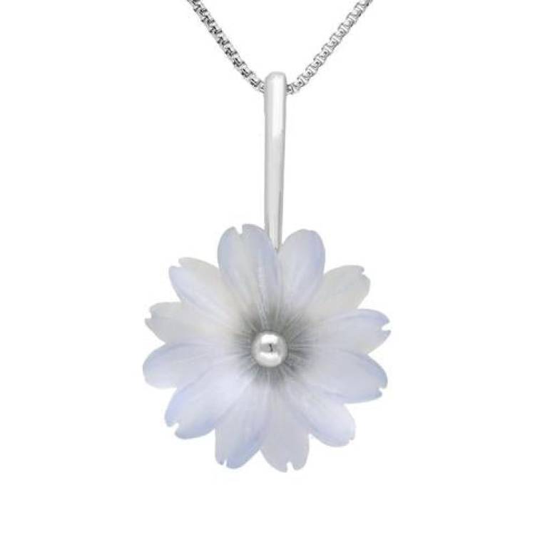 Sterling Silver Blue Chalcedony Tuberose 20mm Daisy Necklace - Silver