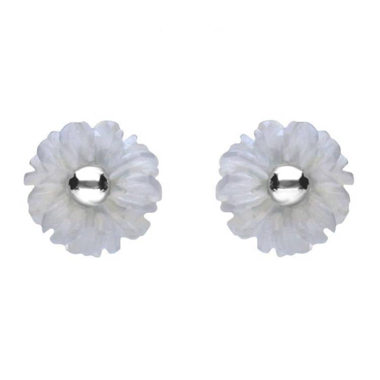 Sterling Silver Blue Chalcedony Tuberose 6mm Daisy Stud Earrings - Silver