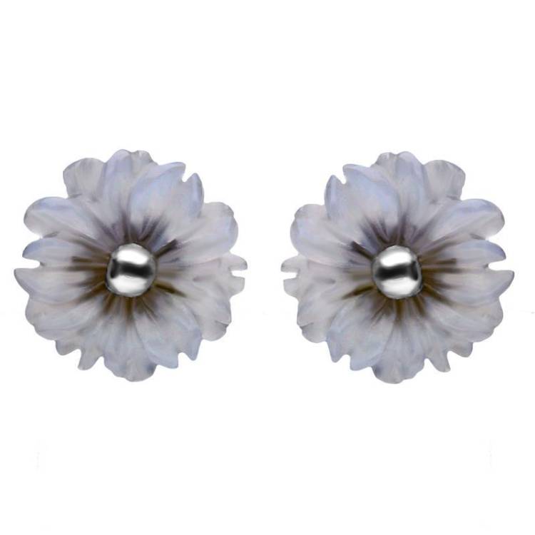 Sterling Silver Blue Chalcedony Tuberose 8mm Daisy Stud Earrings - Silver
