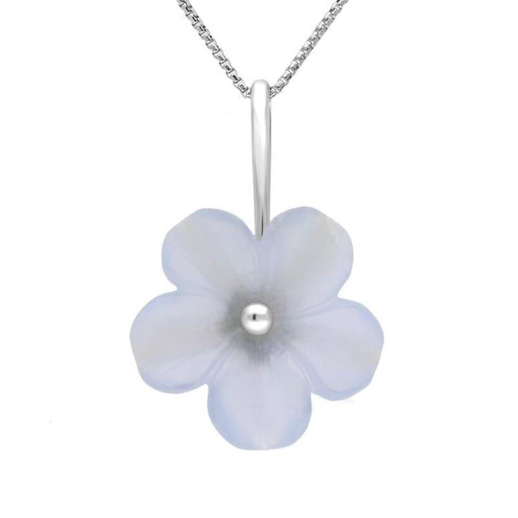 Sterling Silver Blue Chalcedony Tuberose 22mm Desert Rose Necklace - Silver