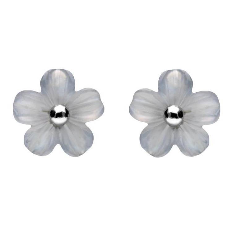 Sterling Silver Blue Chalcedony Tuberose 8mm Desert Rose Stud Earrings - Silver