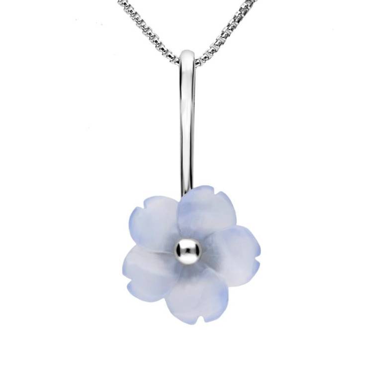 Sterling Silver Blue Chalcedony Tuberose 15mm Gypsophila Necklace - Silver
