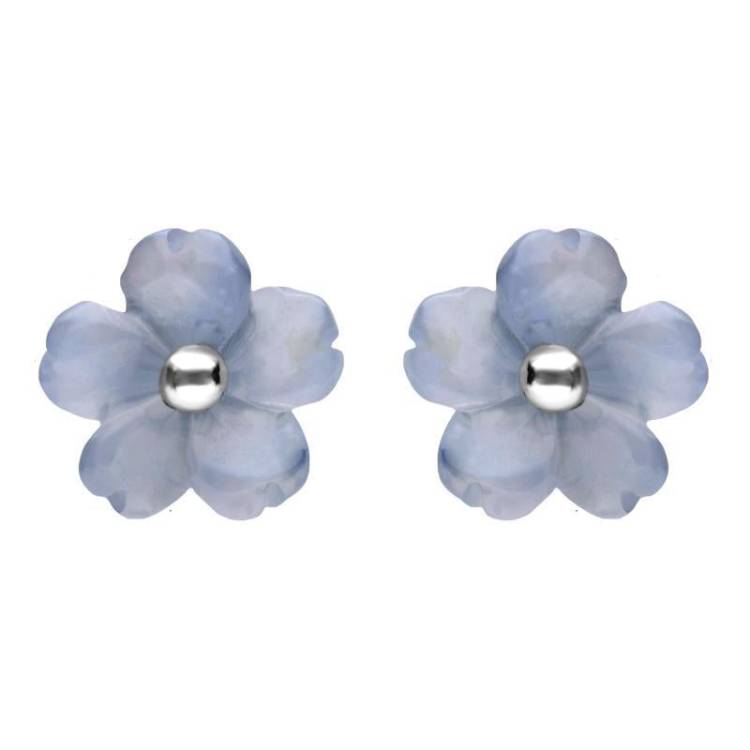 Sterling Silver Blue Chalcedony Tuberose 8mm Gypsophila Stud Earrings - Silver