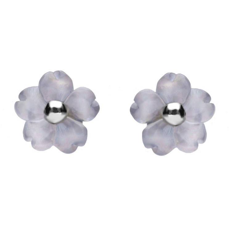 Sterling Silver Blue Chalcedony Tuberose 6mm Gypsophila Stud Earrings - Silver