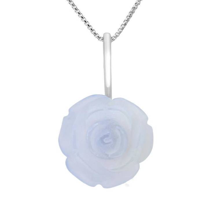 Sterling Silver Blue Chalcedony Tuberose 20mm Rose Necklace - Silver