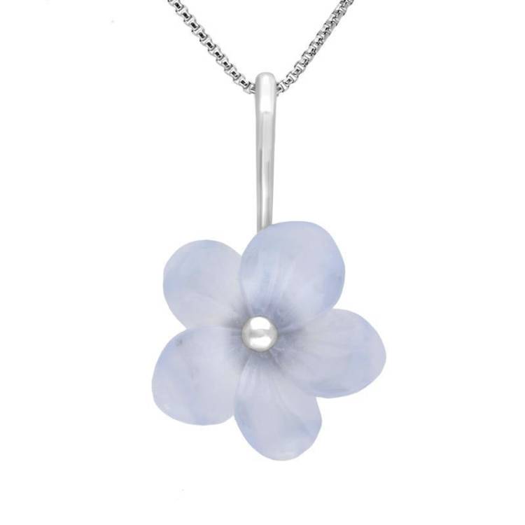 Sterling Silver Blue Chalcedony Tuberose 20mm Pansy Necklace - Silver