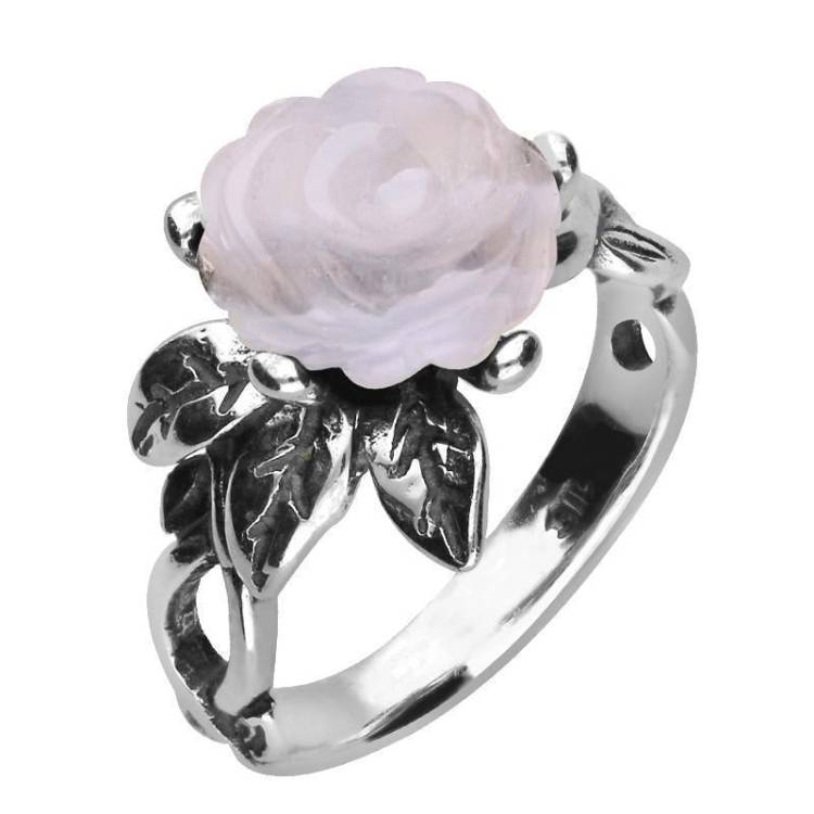 Sterling Silver Blue Chalcedony Tuberose 10mm Rose Leaf Twist Ring - Silver