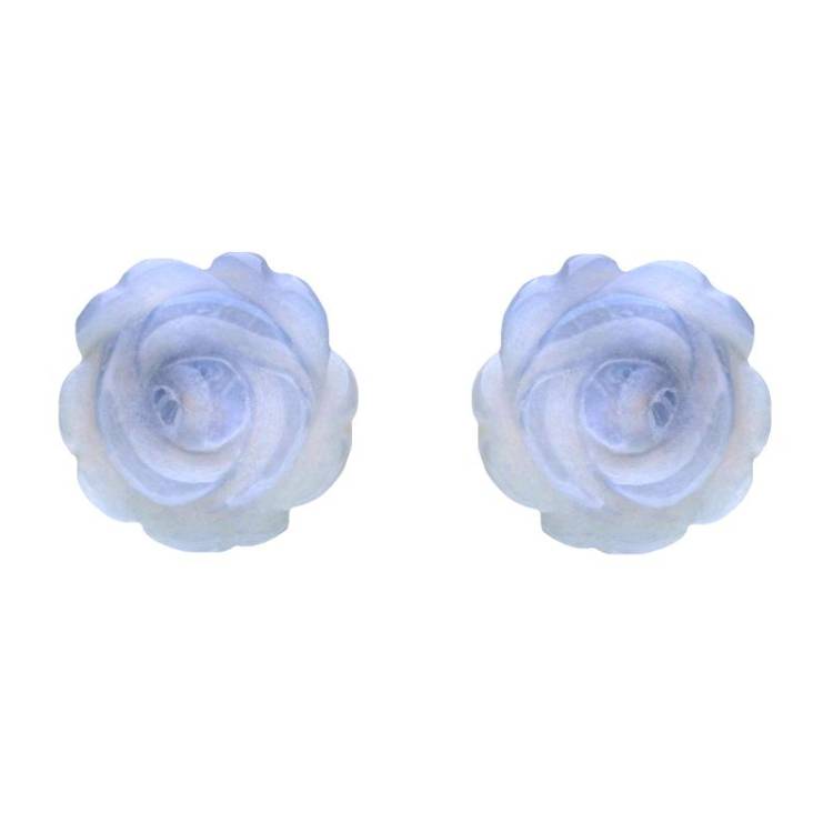 Sterling Silver Blue Chalcedony Tuberose 8mm Rose Stud Earrings - Silver