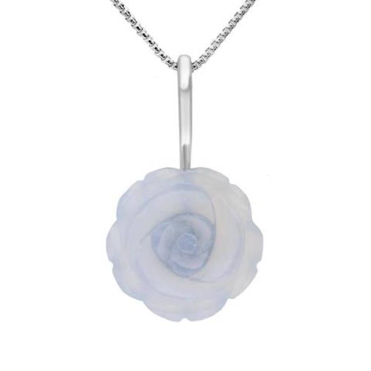 Sterling Silver Blue Chalcedony Tuberose 18mm Rose Necklace - Silver