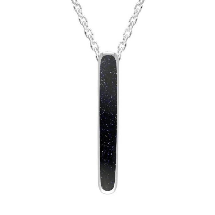 Sterling Silver Blue Goldstone Lineaire Drop Oval Necklace
