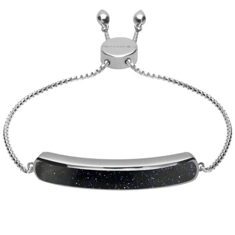 Sterling Silver Blue Goldstone Lineaire Long Bracelet