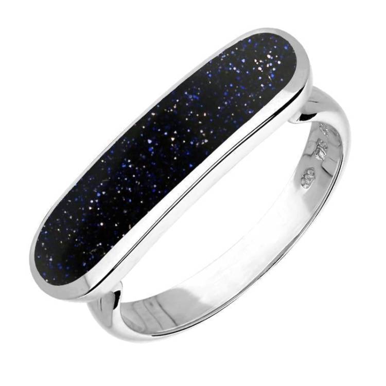 Sterling Silver Blue Goldstone Lineaire Petite Oval Ring
