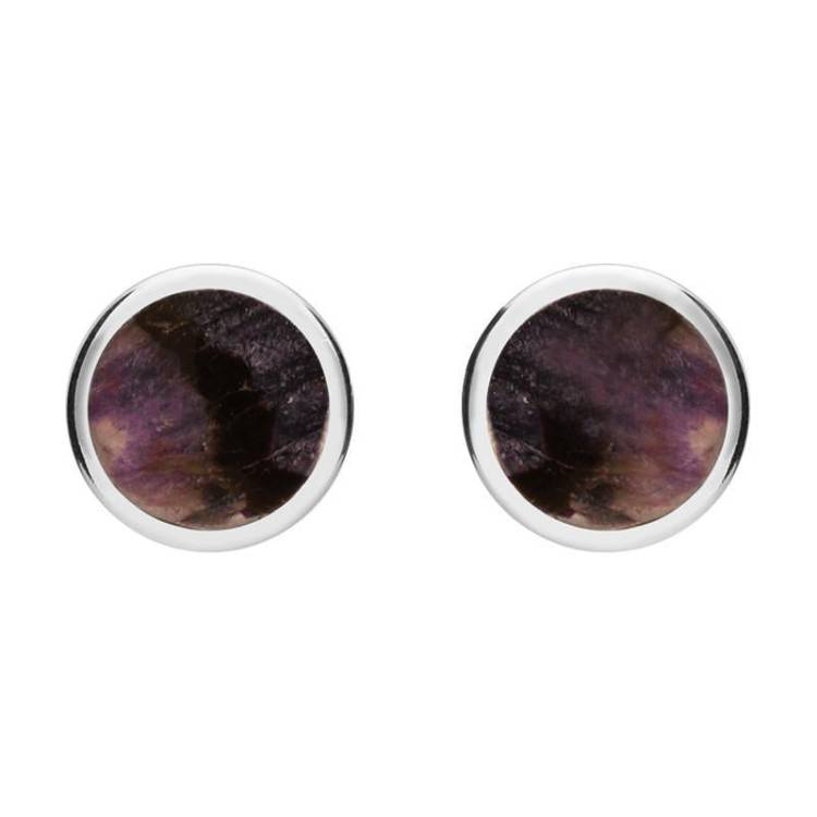 Sterling Silver Blue John Round Stud Earrings - Option1 Value Silver