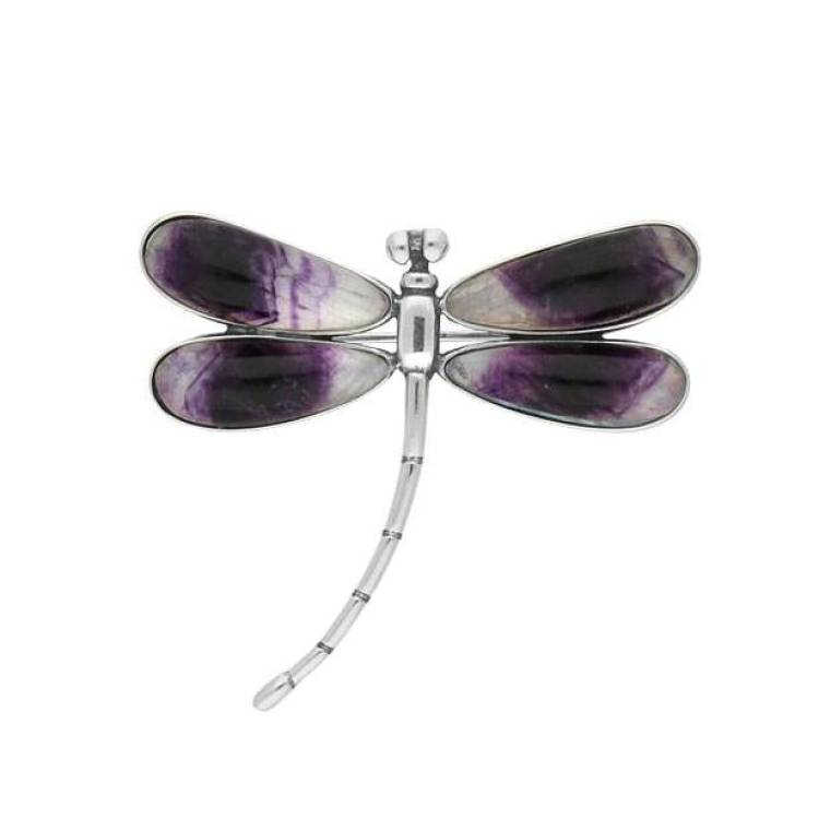 Sterling Silver Blue John Four Stone Dragonfly Brooch - Option1 Value Silver