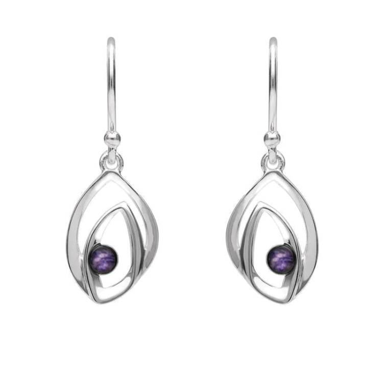 Sterling Silver Blue John Abstract Flame Drop Earrings - Silver