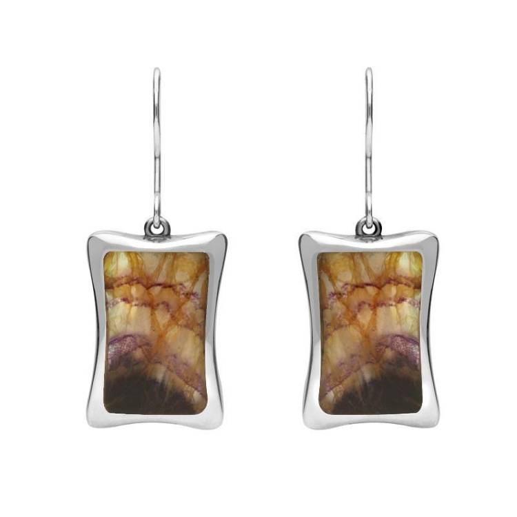 Sterling Silver Blue John Abstract Oblong Hook Drop Earrings - Silver