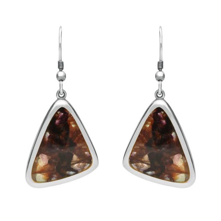 Sterling Silver Blue John Abstract Triangle Hook Drop Earrings - Silver