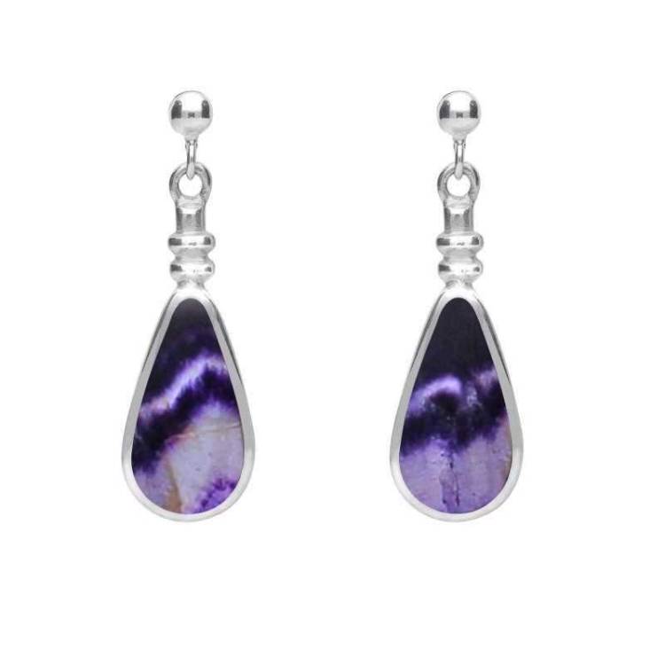 Sterling Silver Blue John Bottle Top Pear Drop Earrings - Silver