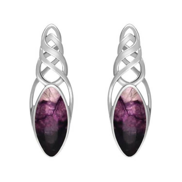Sterling Silver Blue John Celtic Long Marquise Stud Earrings - Silver