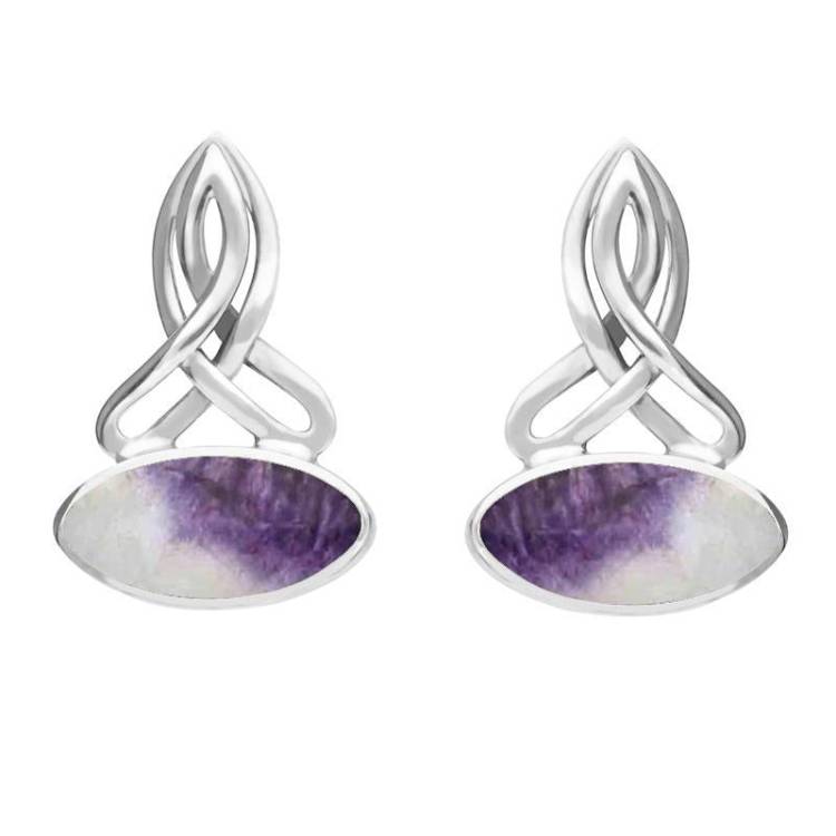 Sterling Silver Blue John Wide Marquise Celtic Stud Earrings - Silver