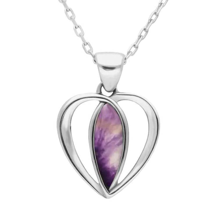 Sterling Silver Blue John Centre Stone Heart Necklace - Silver