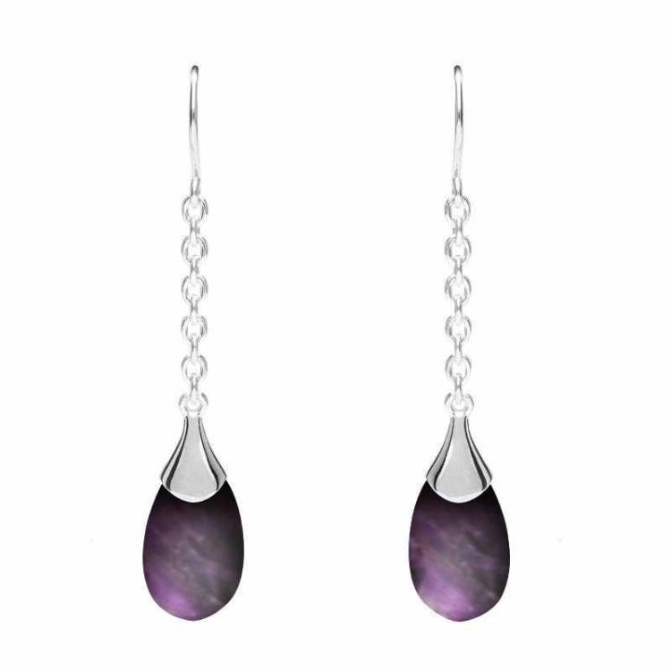 Sterling Silver Blue John Chain Oval Drop Hook Earrings - Silver