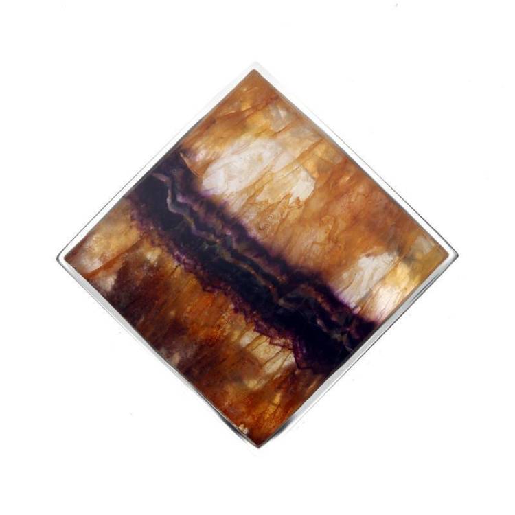 Sterling Silver Blue John Contemporary Square Brooch - Silver