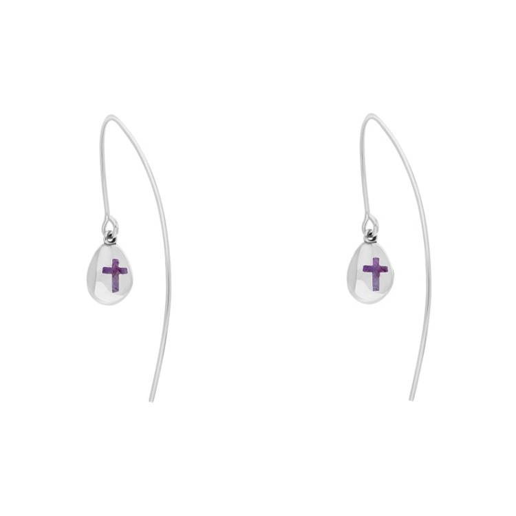 Sterling Silver Blue John Cross Disc Drop Earrings - Silver
