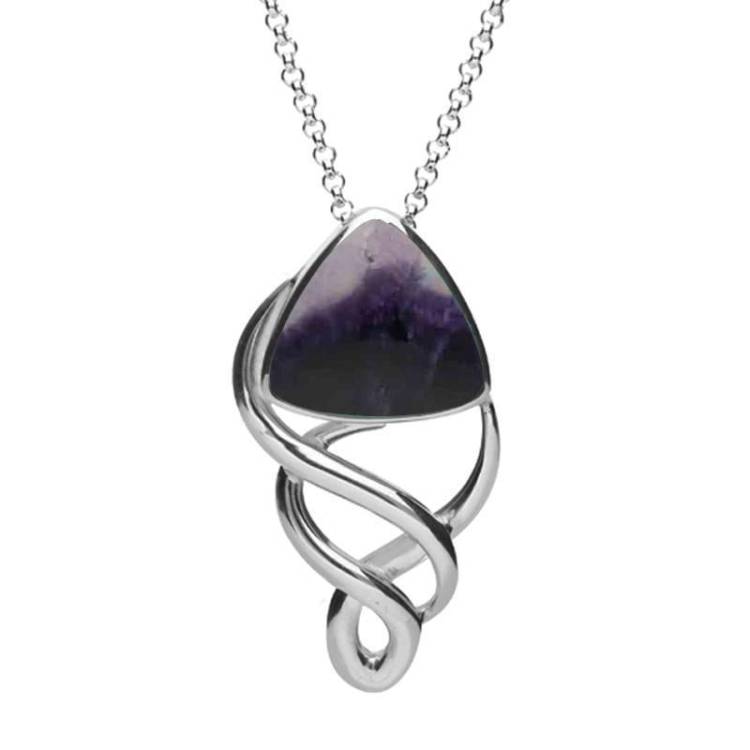 Sterling Silver Blue John Curved Triangle Celtic Necklace - Option1 Value Silver