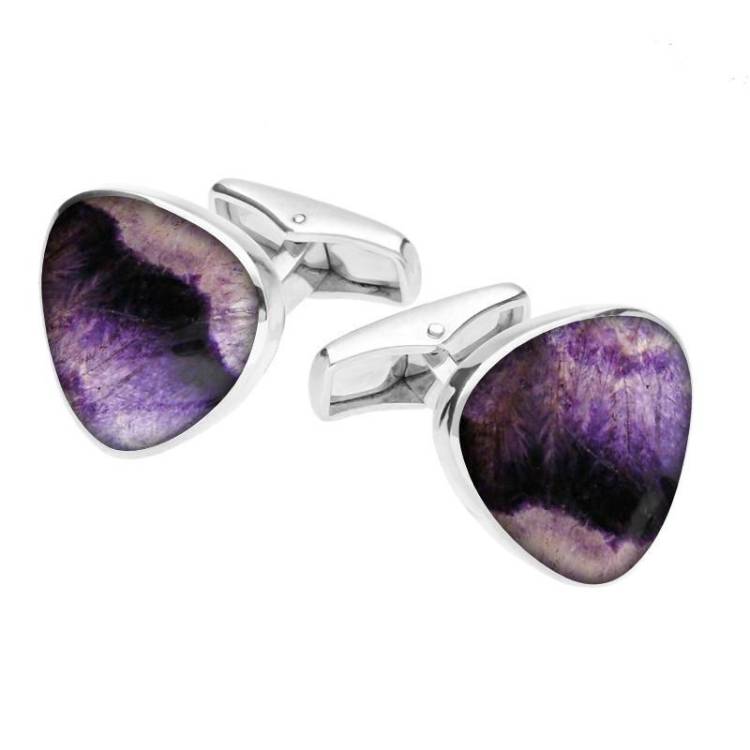 Sterling Silver Blue John Curved Triangle Cufflinks