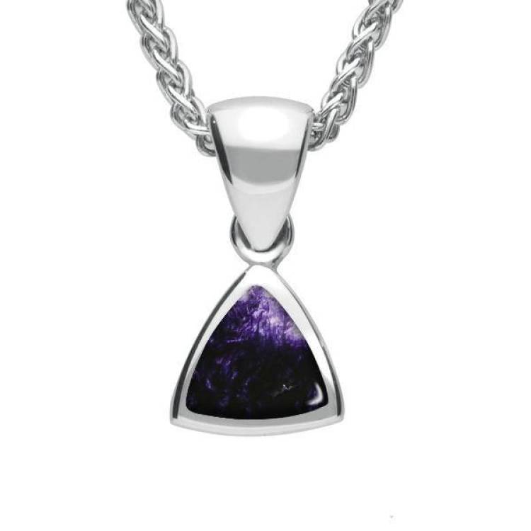 Sterling Silver Blue John Curved Triangle Small Necklace - Silver