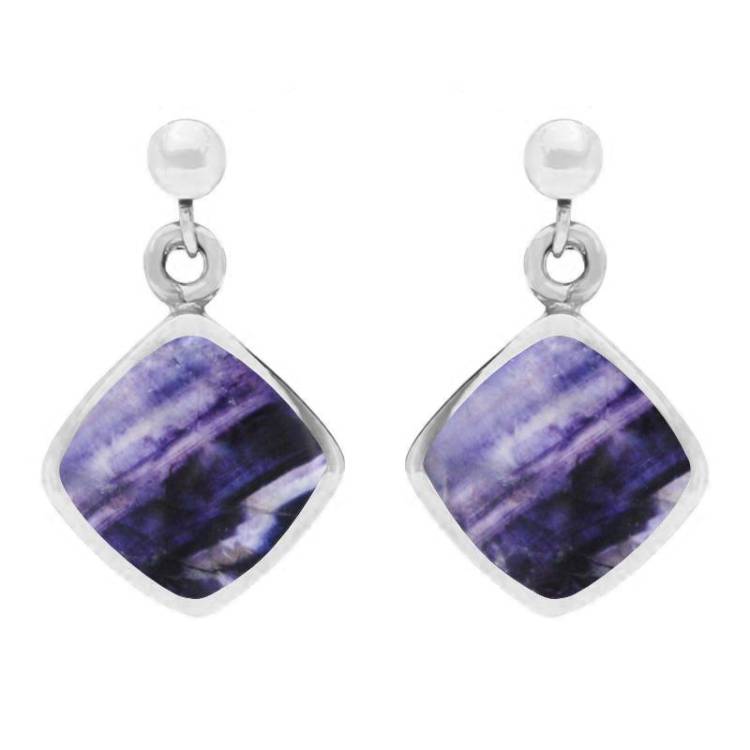 Sterling Silver Blue John Cushion Drop Earrings - Silver