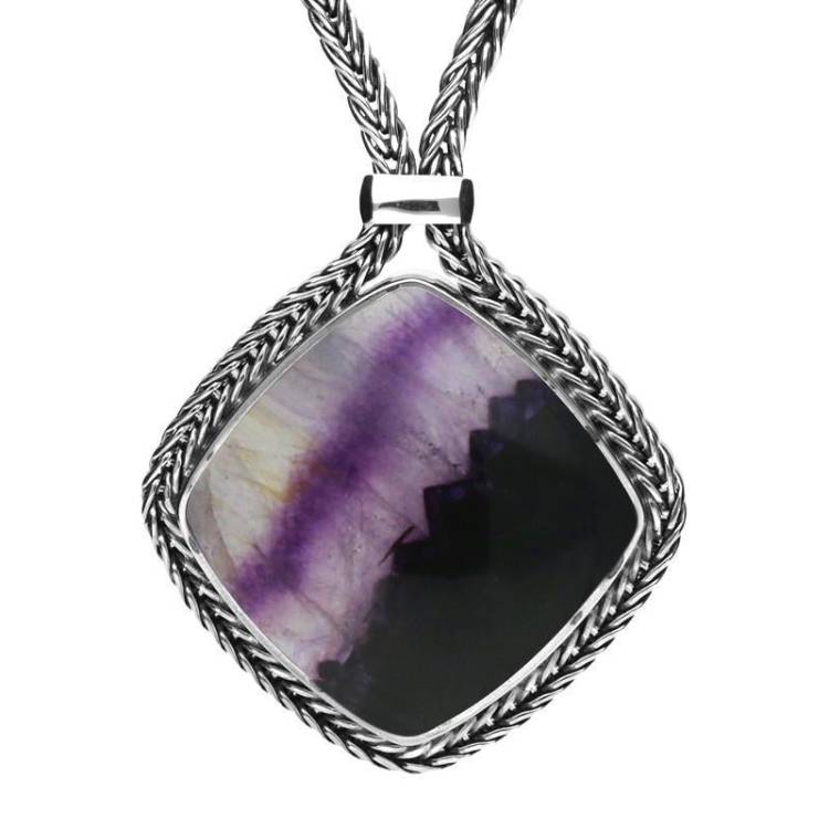Sterling Silver Blue John Cushion Foxtail Necklace - Option1 Value Silver