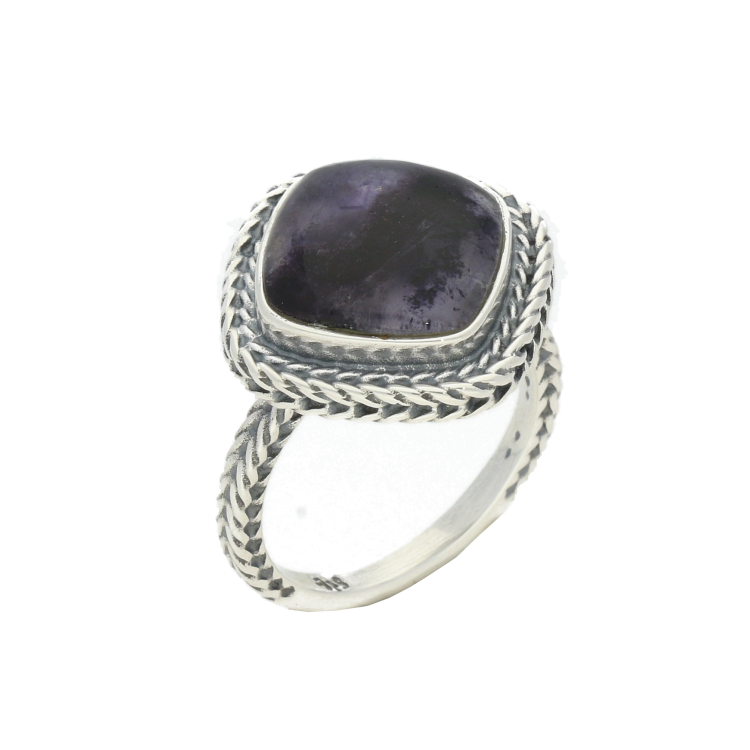 Sterling Silver Blue John Cushion Foxtail Ring - Silver