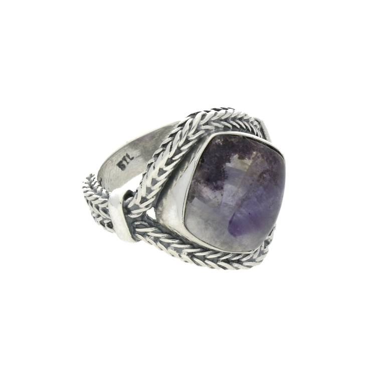 Sterling Silver Blue John Cushion Foxtail Ring D - Silver