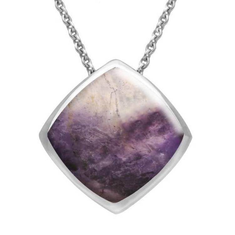 Sterling Silver Blue John Cushion Necklace - Silver