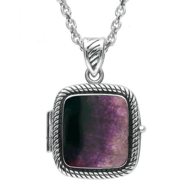 Sterling Silver Blue John Cushion Rope Edge Locket Necklace