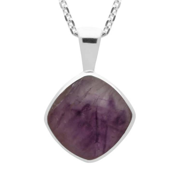 Sterling Silver Blue John Cushion Shaped Necklace - Silver