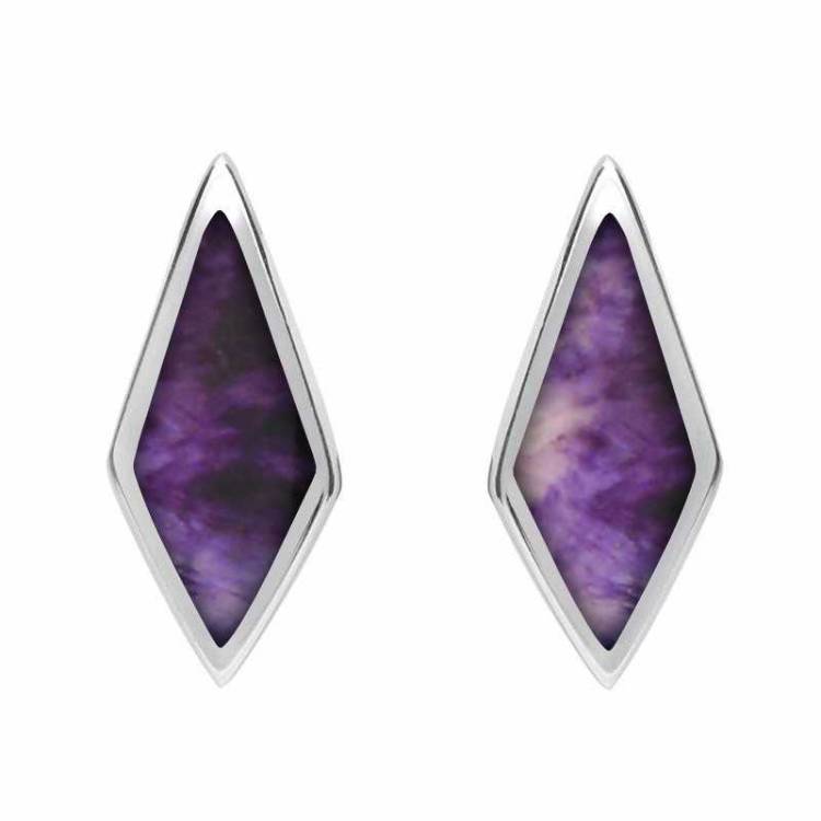 Sterling Silver Blue John Diamond Shaped Stud Earrings - Option1 Value Silver